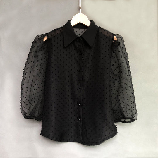 Damen Bluse mit Puffärmeln und Punktmuster R&B