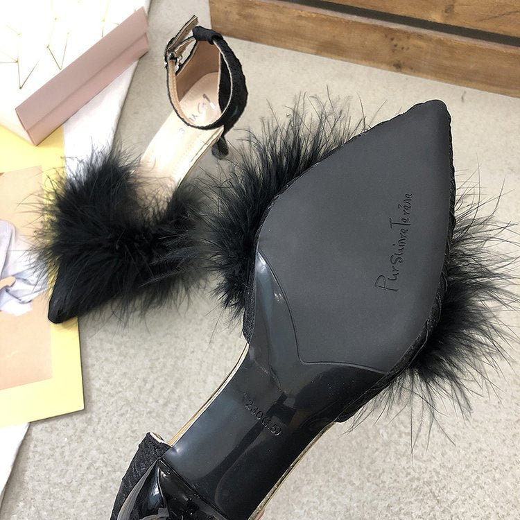 Damen elegante Pumps mit glamourösem Federdetail