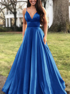 Damen A-Linien Abendkleid mit tiefem Ausschnitt und schmalen Trägern R&B