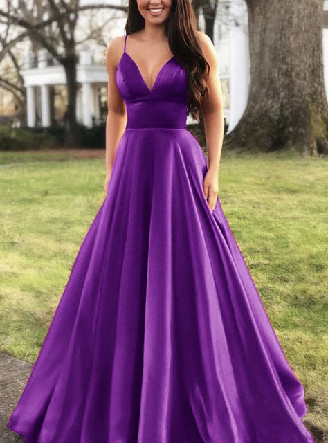 Damen A-Linien Abendkleid mit tiefem Ausschnitt und schmalen Trägern R&B