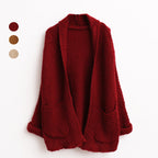 Damen Grobstrickcardigan mit offenen Kanten und praktischen Taschen
