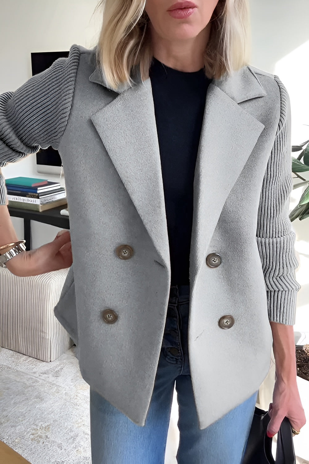 R&B | Damen Blazer aus veganer Wolle mit gestrickten Ärmeln