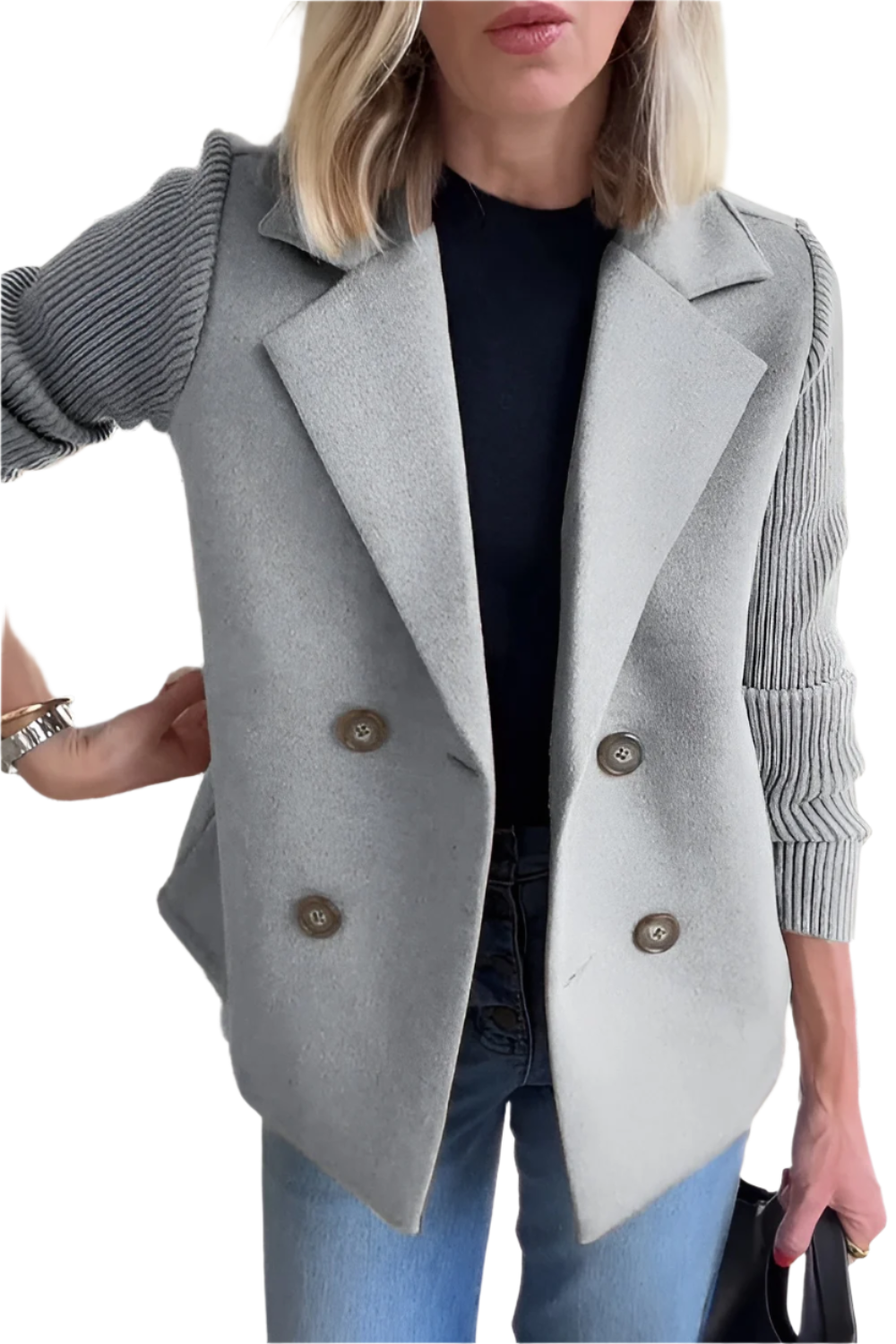 R&B | Damen Blazer aus veganer Wolle mit gestrickten Ärmeln