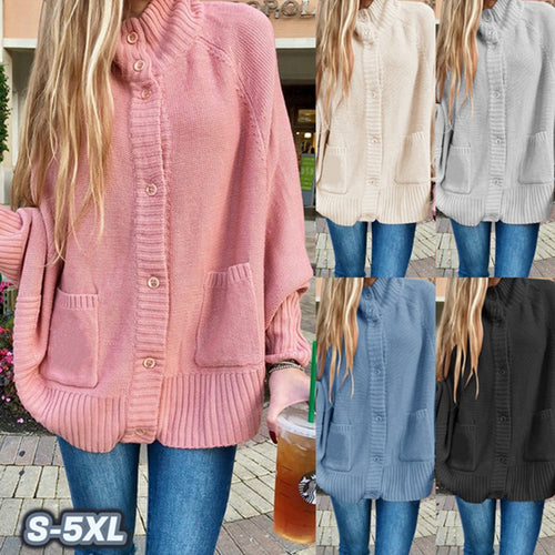 Damen Grobstrickjacke mit praktischen Taschen und modischem Kragen R&B
