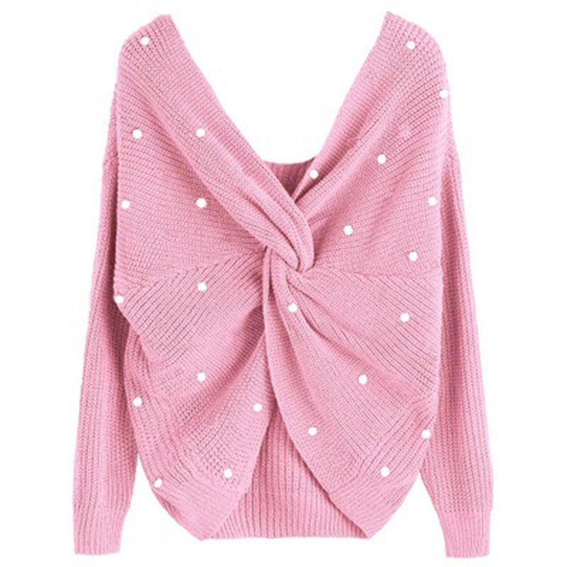 Damen Strickpullover mit Twist-Detail und Perlenbesatz R&B