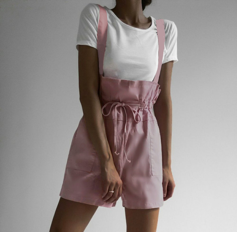 Damen Lässig geschnittene Overall-Shorts mit verstellbaren Trägern R&B