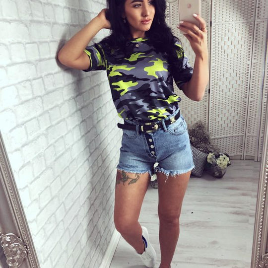 Damen Sportliches Camouflage-T-Shirt R&B