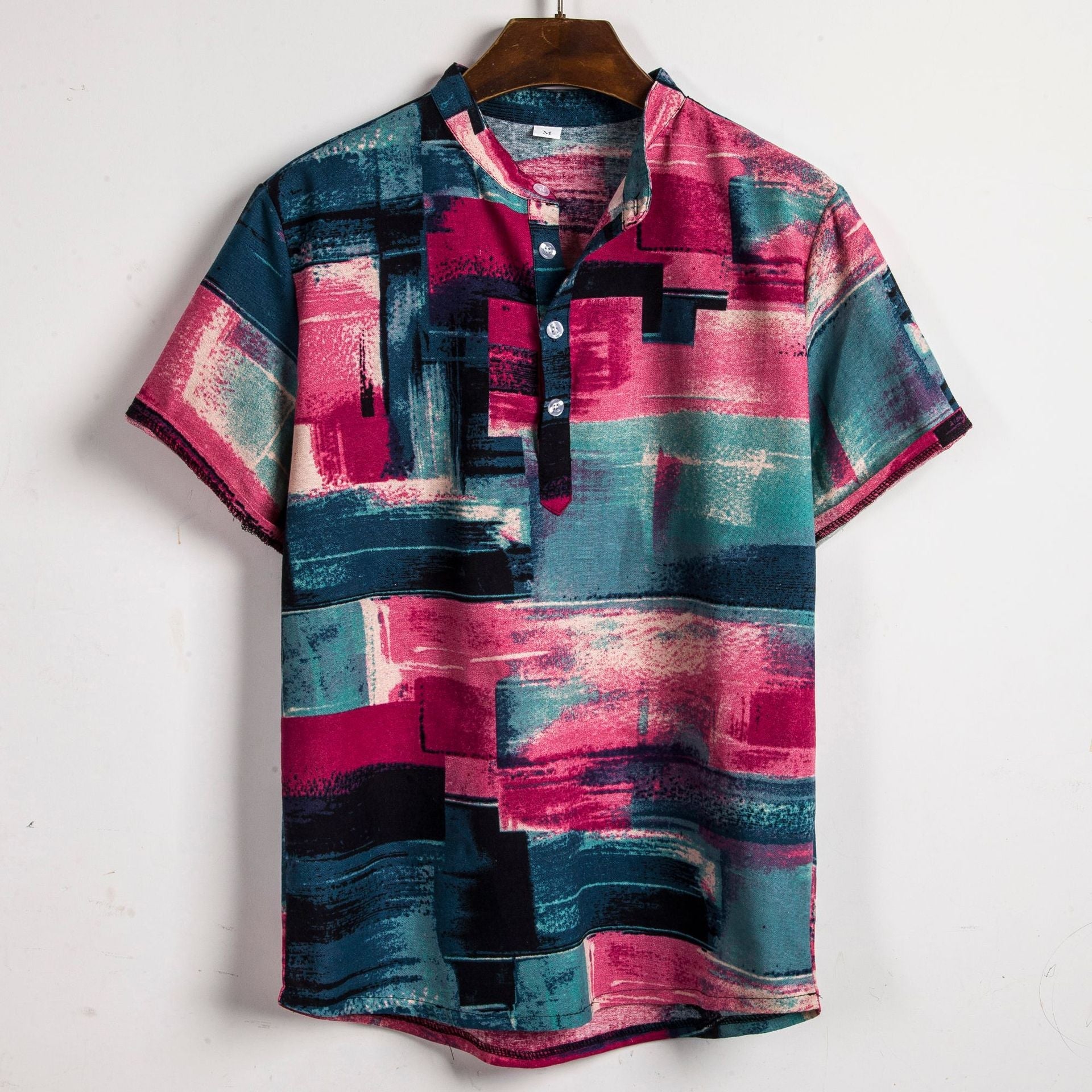 Herren Kurzarmhemd mit button-down Kragen und modernem Grafikdruck