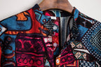 Herren Kurzarmhemd im kreativen Medley-Design mit Stehkragen und Knopfdetails
