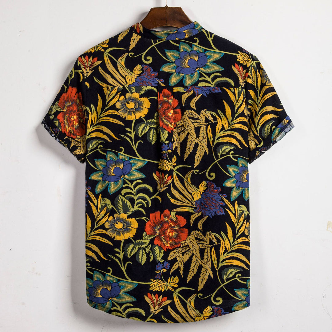 Herren Kurzarmhemd mit exotischem floralem Design und strukturiertem Kragen R&B