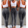 Damen figurschmeichelnde High-Waist Jeans mit praktischen Taschen und verstellbarem Kordelzug R&B