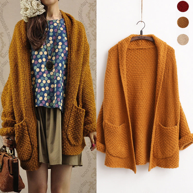 Damen Grobstrickcardigan mit offenen Kanten und praktischen Taschen