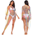 Damen transparenter Strandüberwurf mit bunten Akzenten R&B