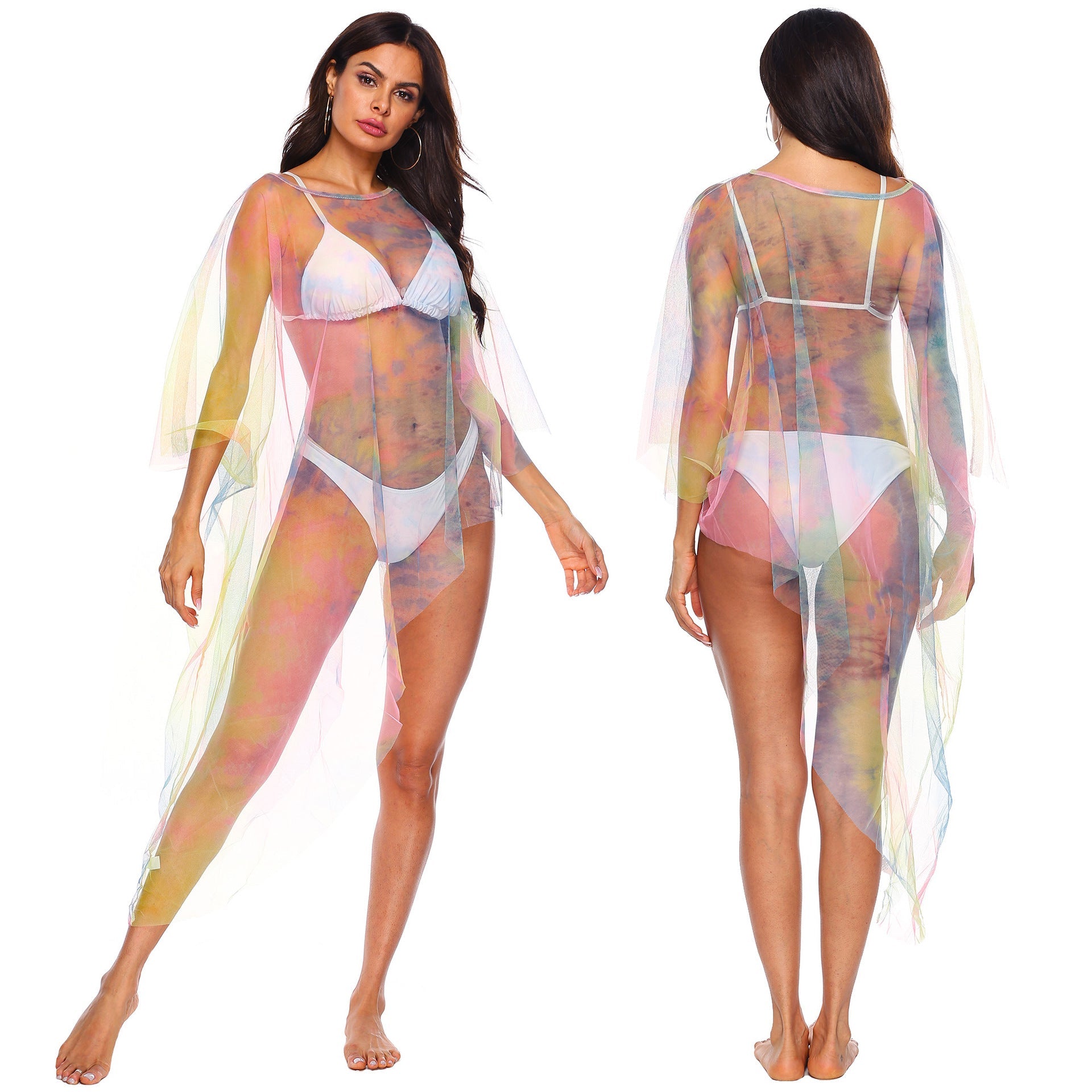 Damen transparenter Strandüberwurf mit bunten Akzenten R&B