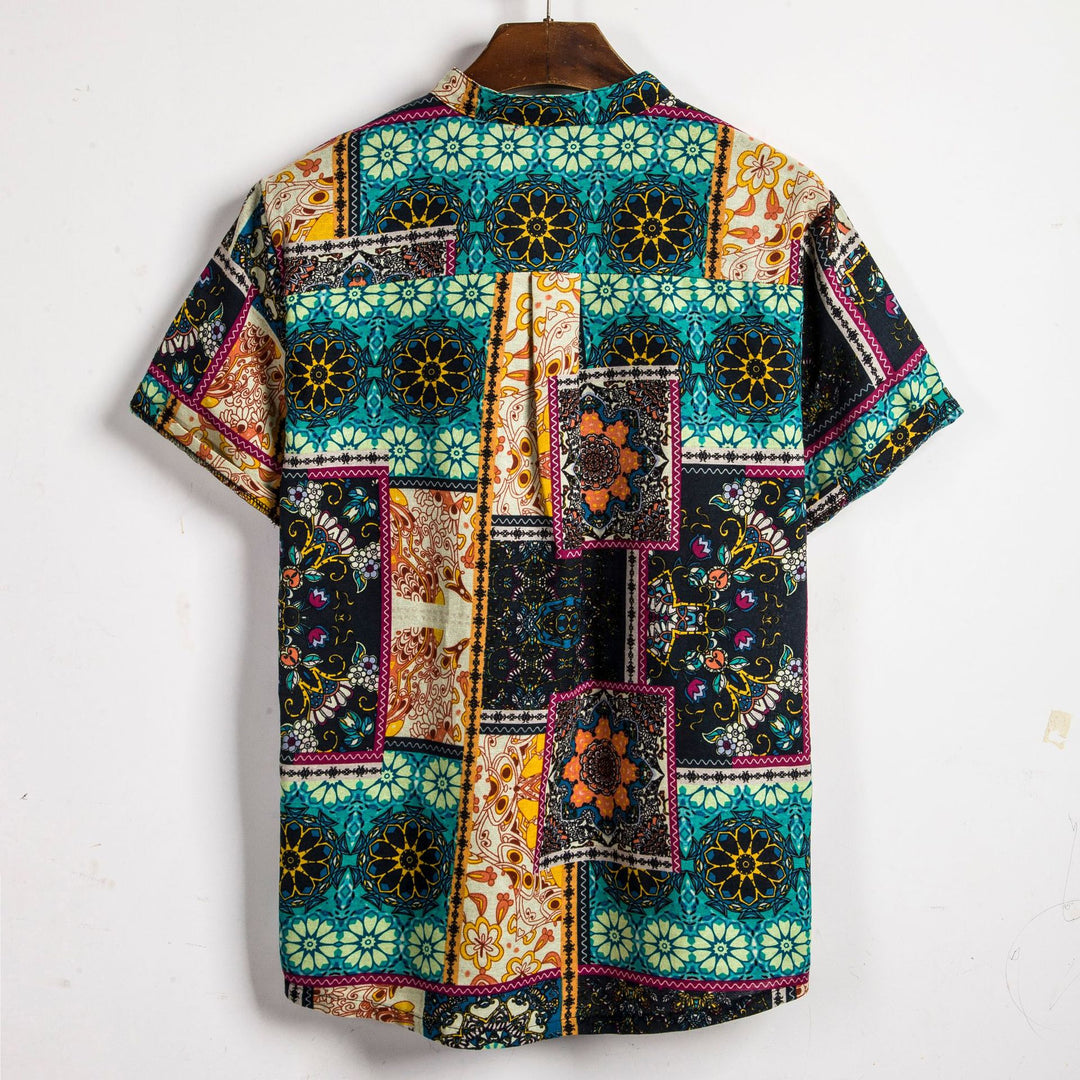 Herren Kurzarmhemd mit kreativem Patchwork-Design R&B