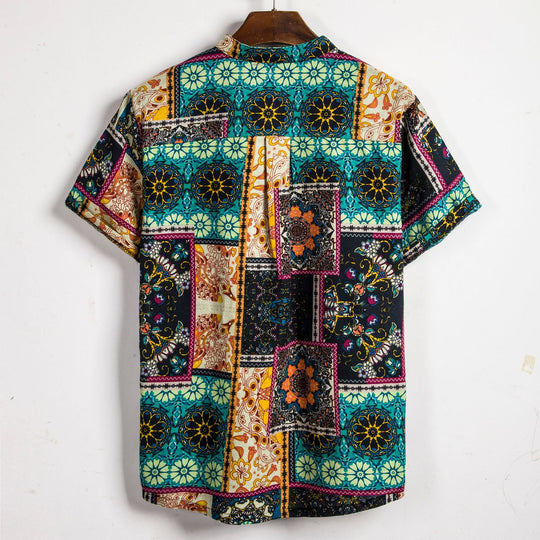 Herren Kurzarmhemd mit kreativem Patchwork-Design R&B