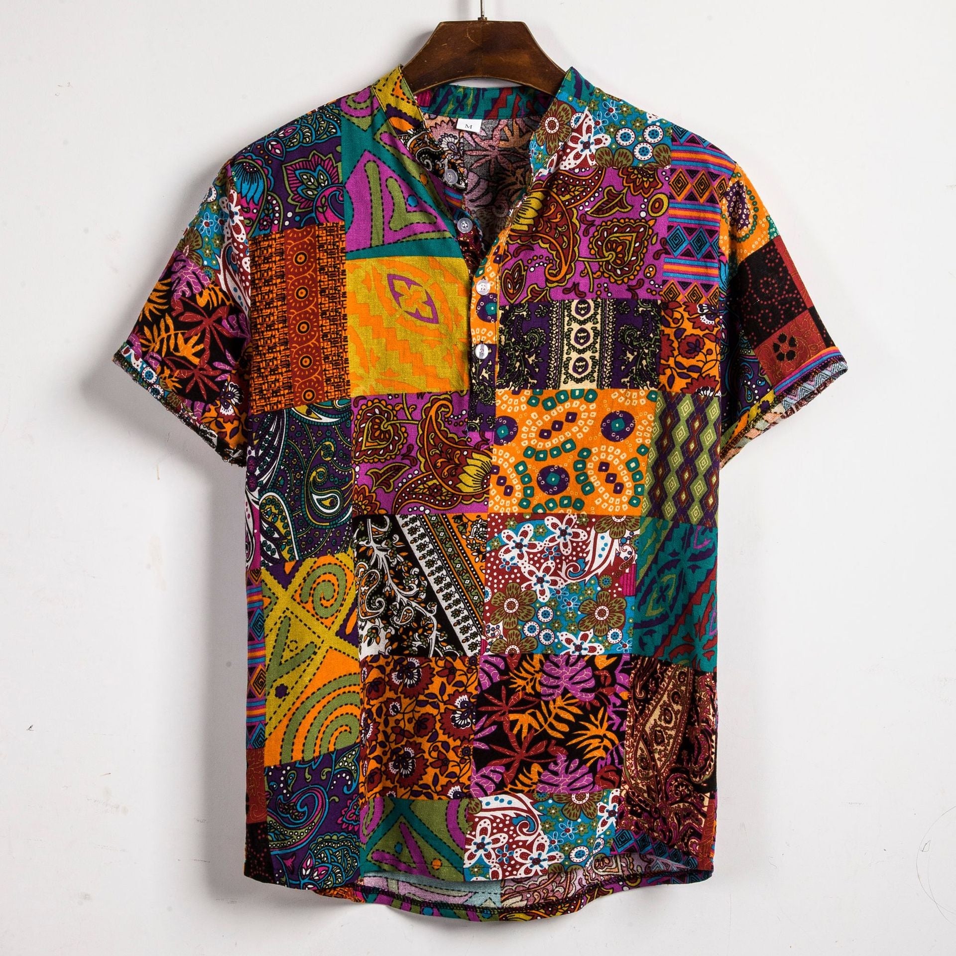 Herren Kurzarmhemd mit buntem Patchwork-Design