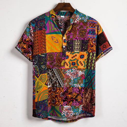 Herren Kurzarmhemd mit buntem Patchwork-Design R&B