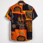 Herren Kurzarmhemd mit afric-inspired Mustern und lässigem Henley-Ausschnitt