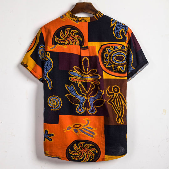 Herren Kurzarmhemd mit afric-inspired Mustern und lässigem Henley-Ausschnitt R&B