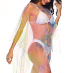 Damen transparenter Strandüberwurf mit bunten Akzenten R&B