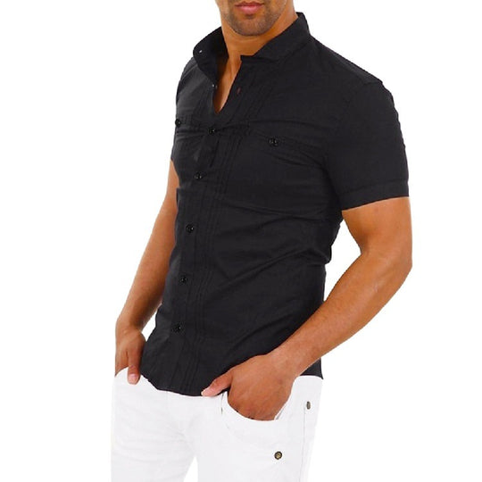 Herren Kurzarmhemd mit innovativem Stehkragen und modernen Details R&B