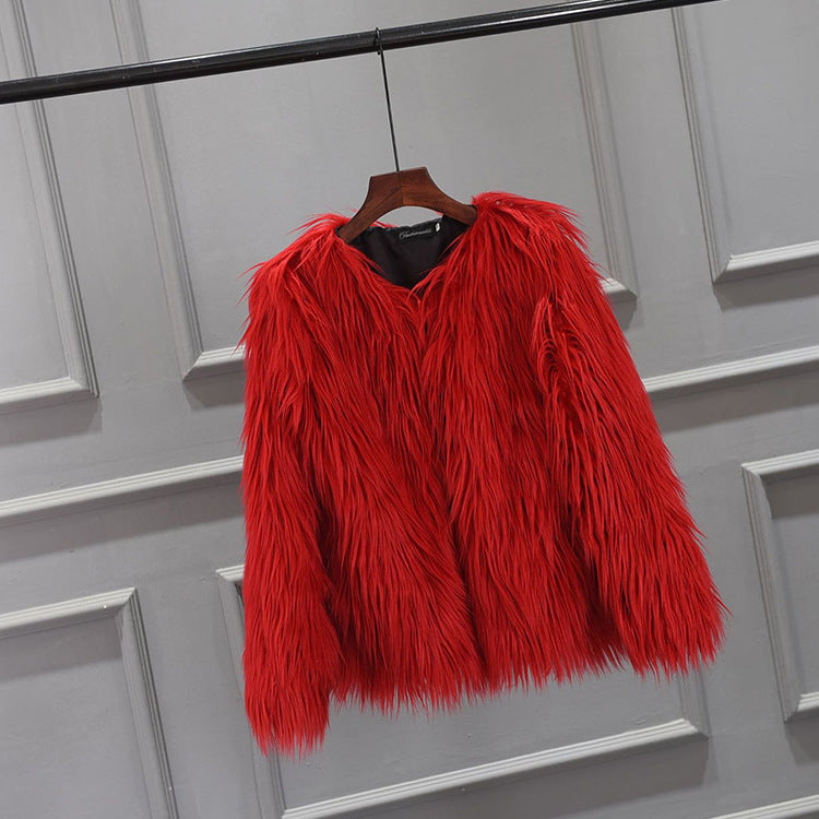 Damen Luxuriöser Kunstpelzjacke mit voluminösem Kragen R&B