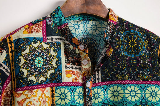 Herren Kurzarmhemd mit kreativem Patchwork-Design R&B