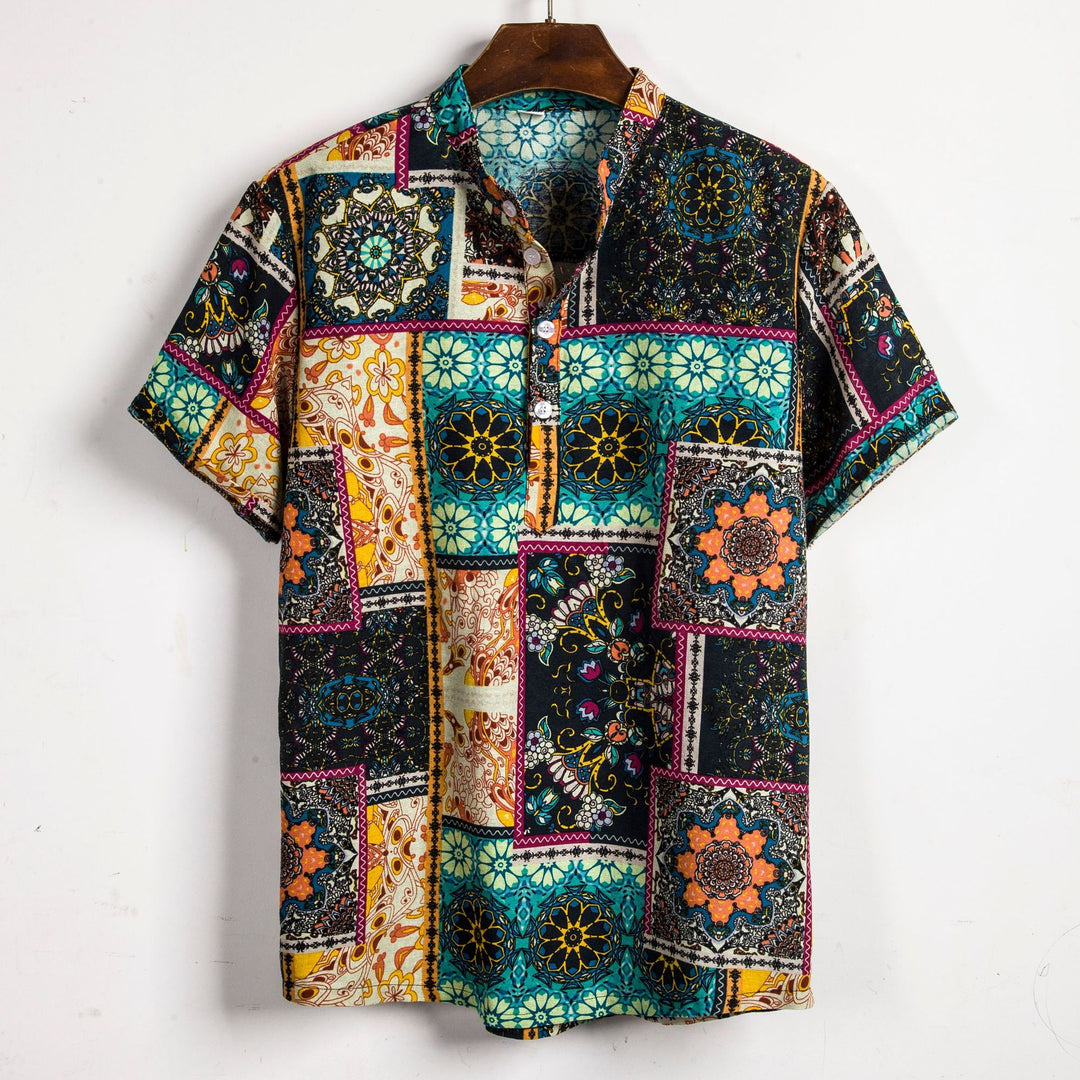Herren Kurzarmhemd mit kreativem Patchwork-Design R&B
