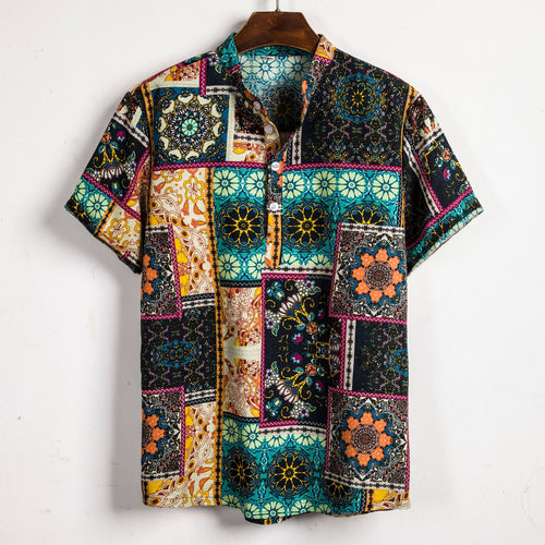 Herren Kurzarmhemd mit kreativem Patchwork-Design R&B