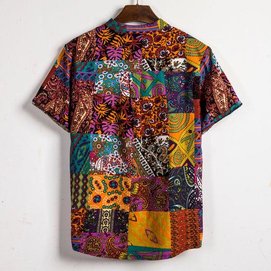 Herren Kurzarmhemd mit buntem Patchwork-Design R&B