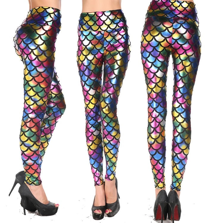 Damen Leggings mit schimmerndem Schuppenmuster