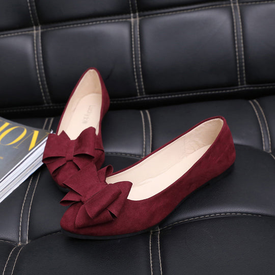 Damen nan elegante Velours-Ballerina mit doppelter Schleifenapplikation und gepolstertem Komfortfußbett R&B