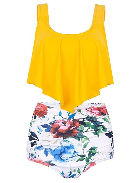 Damen Modisches Tankini-Set mit floralem Unterteil und lässigem Oberteil R&B