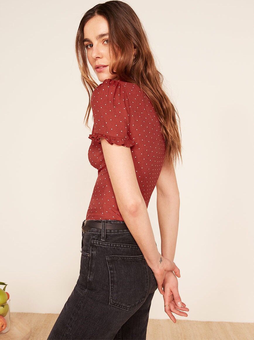 Damen Bluse mit Rüschenkragen und schmeichelhaftem Polka-Dots Design R&B