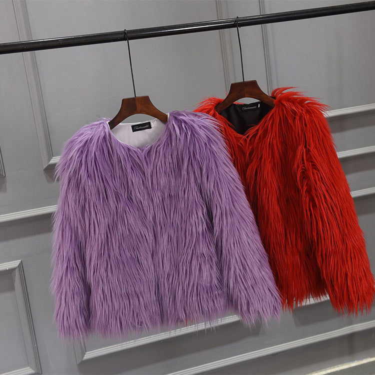 Damen Luxuriöser Kunstpelzjacke mit voluminösem Kragen R&B