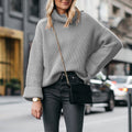 Damen modischer Strickpullover mit übergroßem Rollkragen und strukturiertem Muster