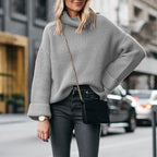 Damen modischer Strickpullover mit übergroßem Rollkragen und strukturiertem Muster