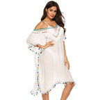 Damen Strandkaftan mit buntem Quastenrand R&B