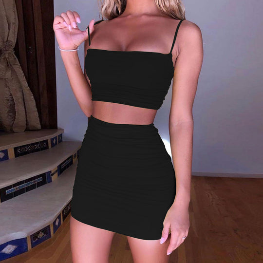 Damen Zweiteiliges Set aus gerafftem Crop-Top und Minirock R&B