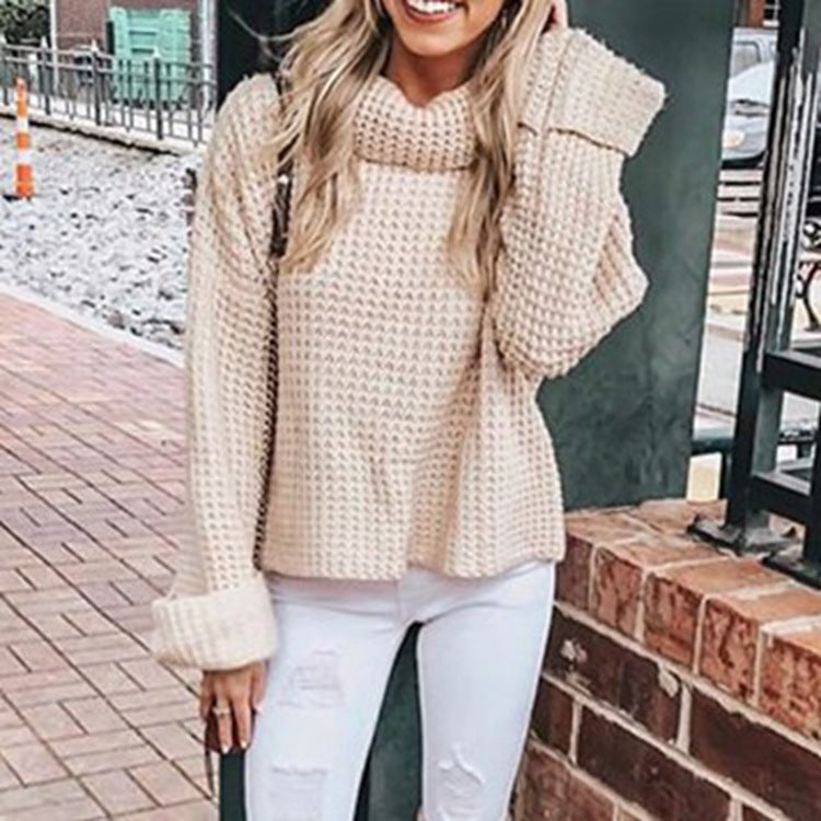 Damen Oversized Strickpullover mit hohem Kragen und strukturiertem Gewebe R&B