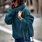 Damen Oversized Strickpullover mit hohem Kragen und strukturiertem Gewe