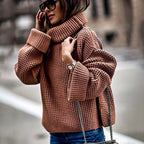 Damen Grobstrickpullover mit voluminösen Ärmeln und hohem Kragen