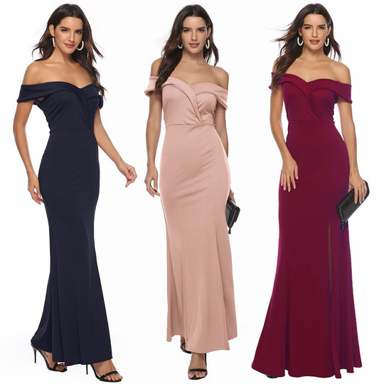 Damen Abendkleid mit schulterfreiem Design R&B
