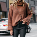 Damen gemütlicher Strickpullover mit weitem Schnitt und gekrempelten Ärmeln