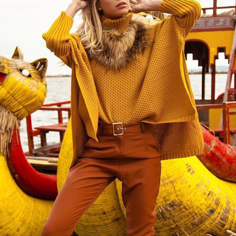 Damen Oversized Rollkragenpullover mit strukturiertem Strickdesign R&B