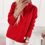 Damen romantischer Strickpullover mit kunstvollem Zopfmuster und lässigem Schnitt R&B