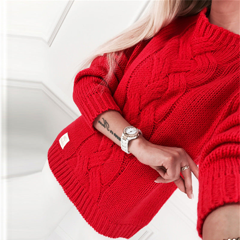 Damen romantischer Strickpullover mit kunstvollem Zopfmuster und lässigem Schnitt R&B