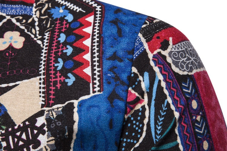 Herren Kurzarmhemd mit buntem Patchwork-Muster