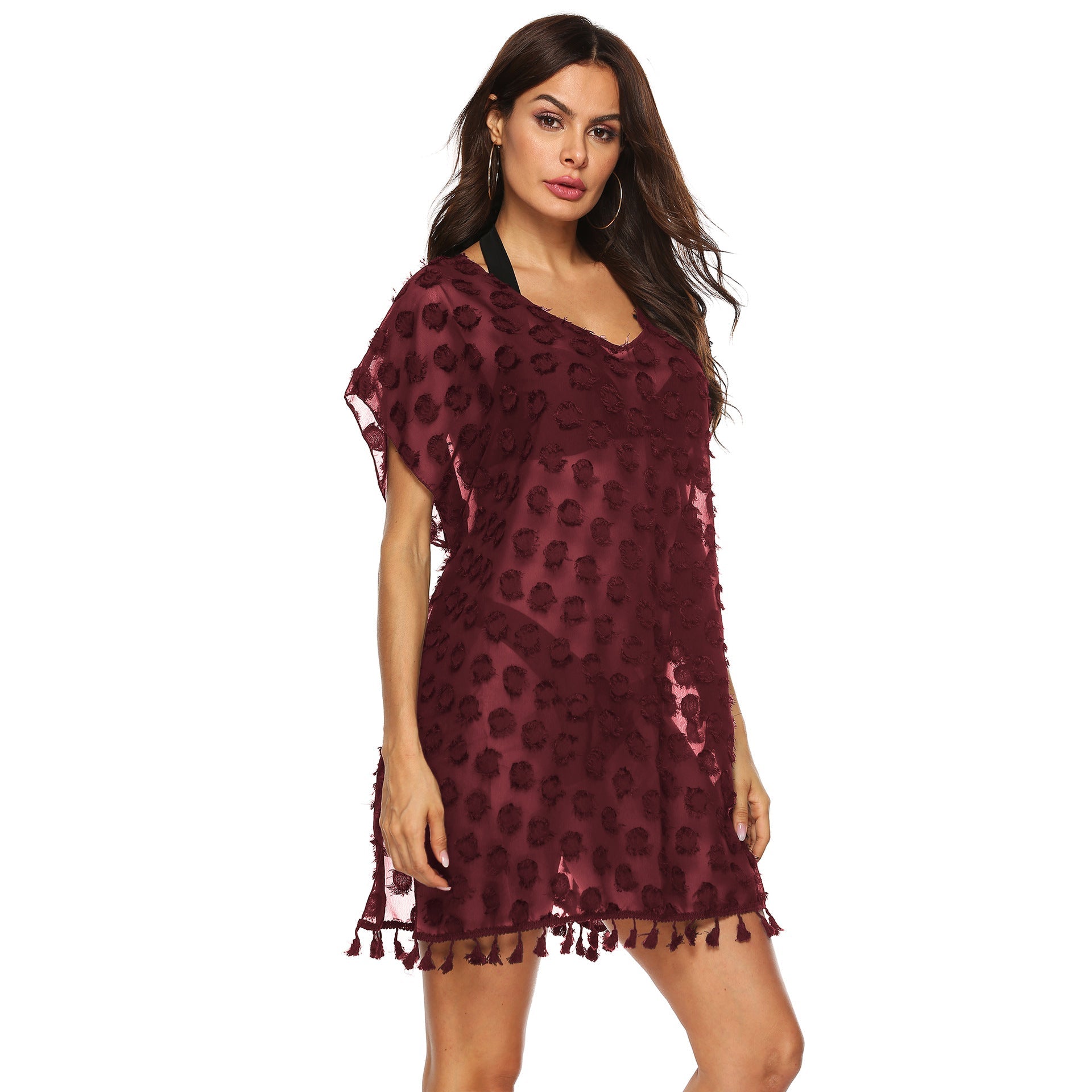 Damen eleganter Transparenter Strandüberwurf mit fransiger Verzierung R&B